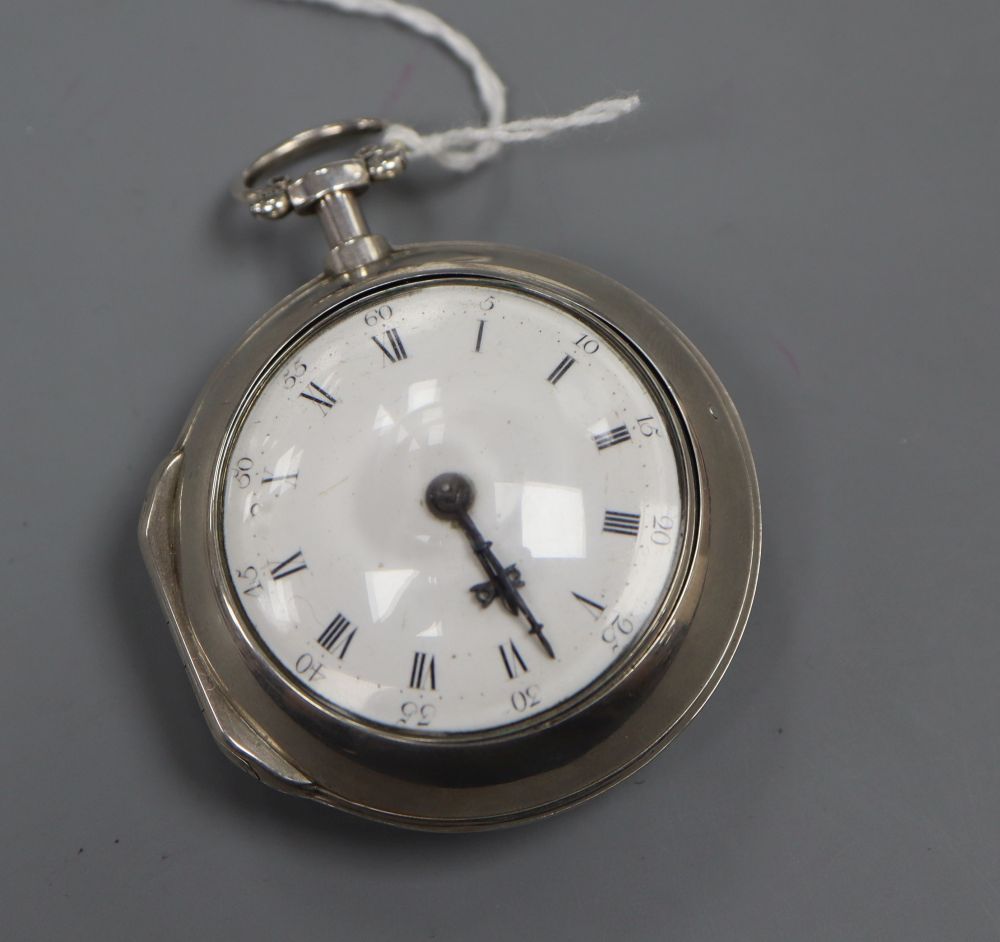 A George III silver pair cased keywind verge pocket watch by John Wainwright, Nottingham, with Roman dial, the signed movement